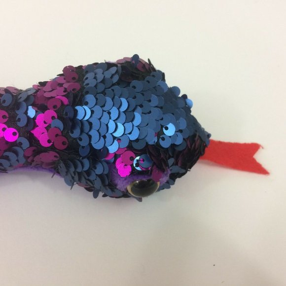 Fiesta Reversible Flip Sequin Snake Plush 24" Purple Blue Stuffed Animal Toy - Picture 4 of 10